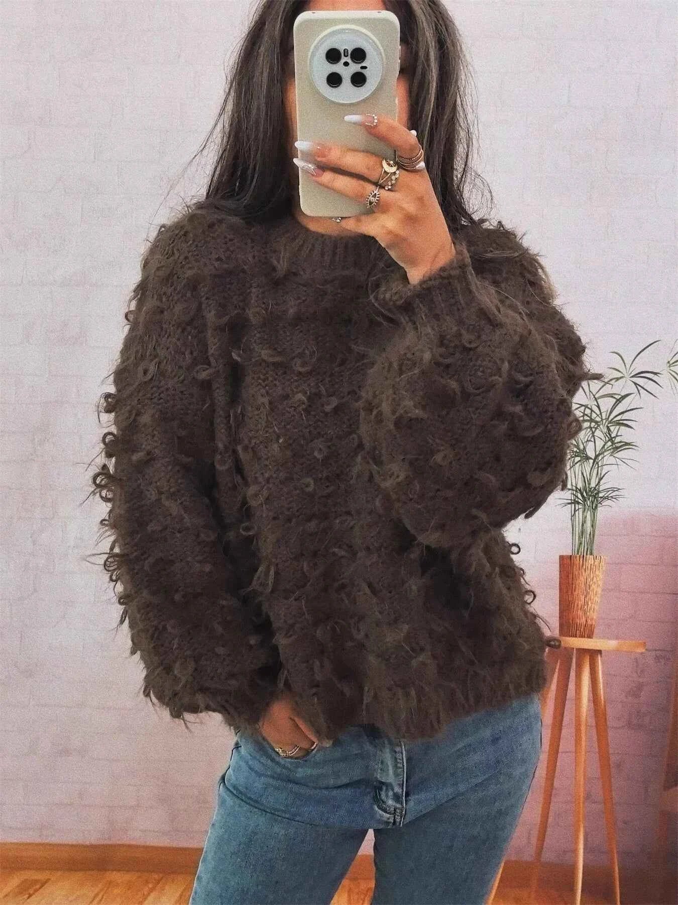 Chunky Round Neck Long Sleeve Sweater