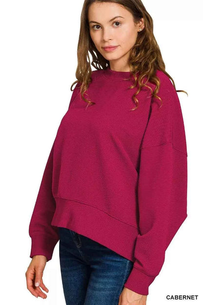 Zenana Ribbed Round Neck Pullover and Drawstring Pants Set