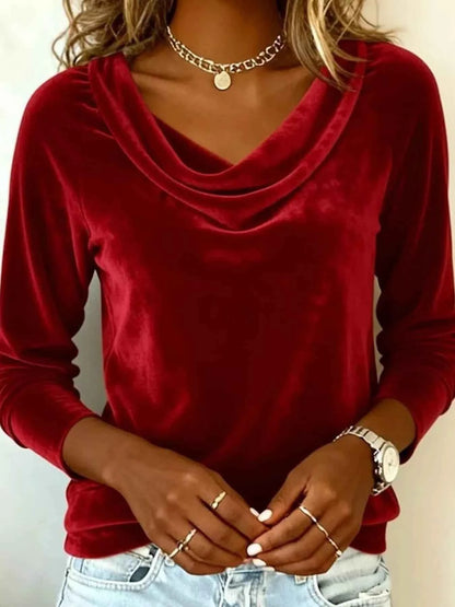 Velvet Cowl Neck Long Sleeve T-Shirt