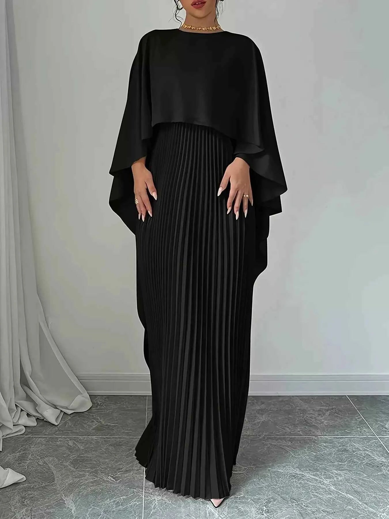 Cape Pleated Maxi Dress