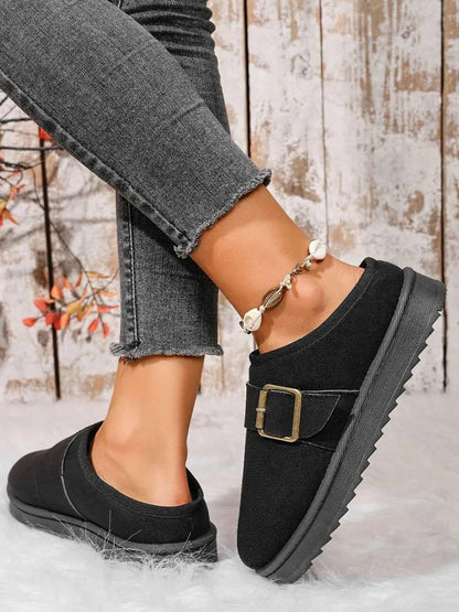 Cozy Buckle Suede Winter Slippers
