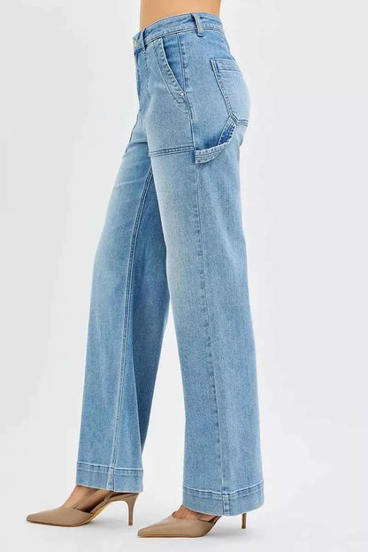 RISEN Full Size High Rise Straight Leg Jeans with Front Pockets Plus Size