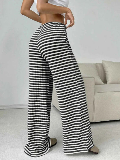 Striped Wide Leg Drawstring Pants