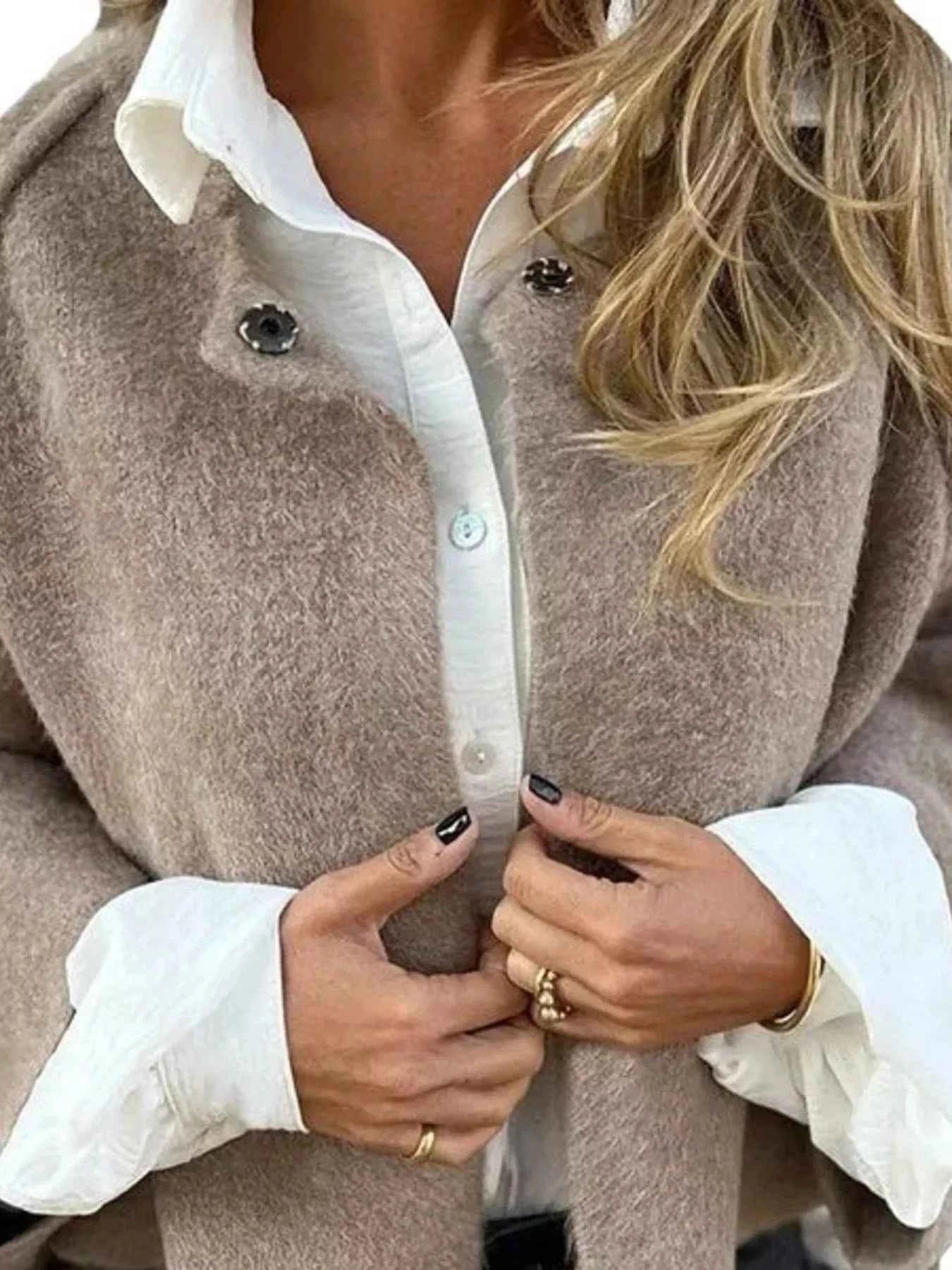 Full Size Dropped Shoulder Fuzzy Knit Cardigan Plus Size