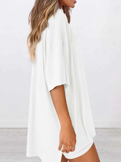 Full Size Oversized Round Neck Top and Shorts Set Plus Size