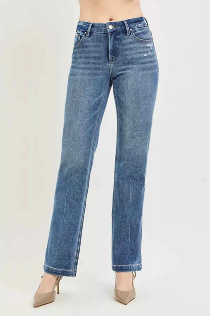 RISEN Tummy Control 4way Stretch Mid Rise Straight Crease Line