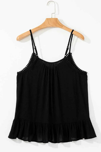 Floral Ruffled Hem Embroidery Cami