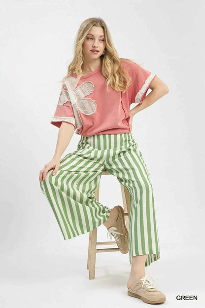 Umgee Vertical Stripe Wide Leg Pants