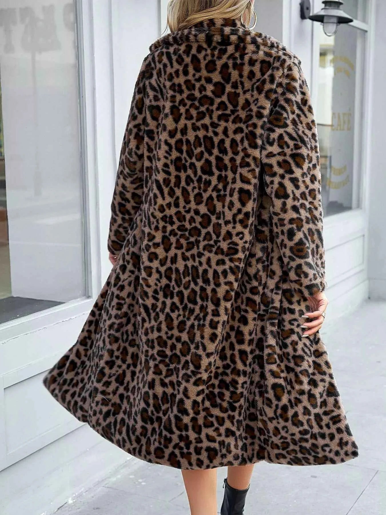 Leopard Print Faux Fur Longline Coat