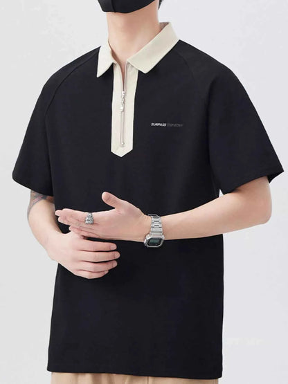 Men's Plus Size Quarter Zip Short Sleeve Polo