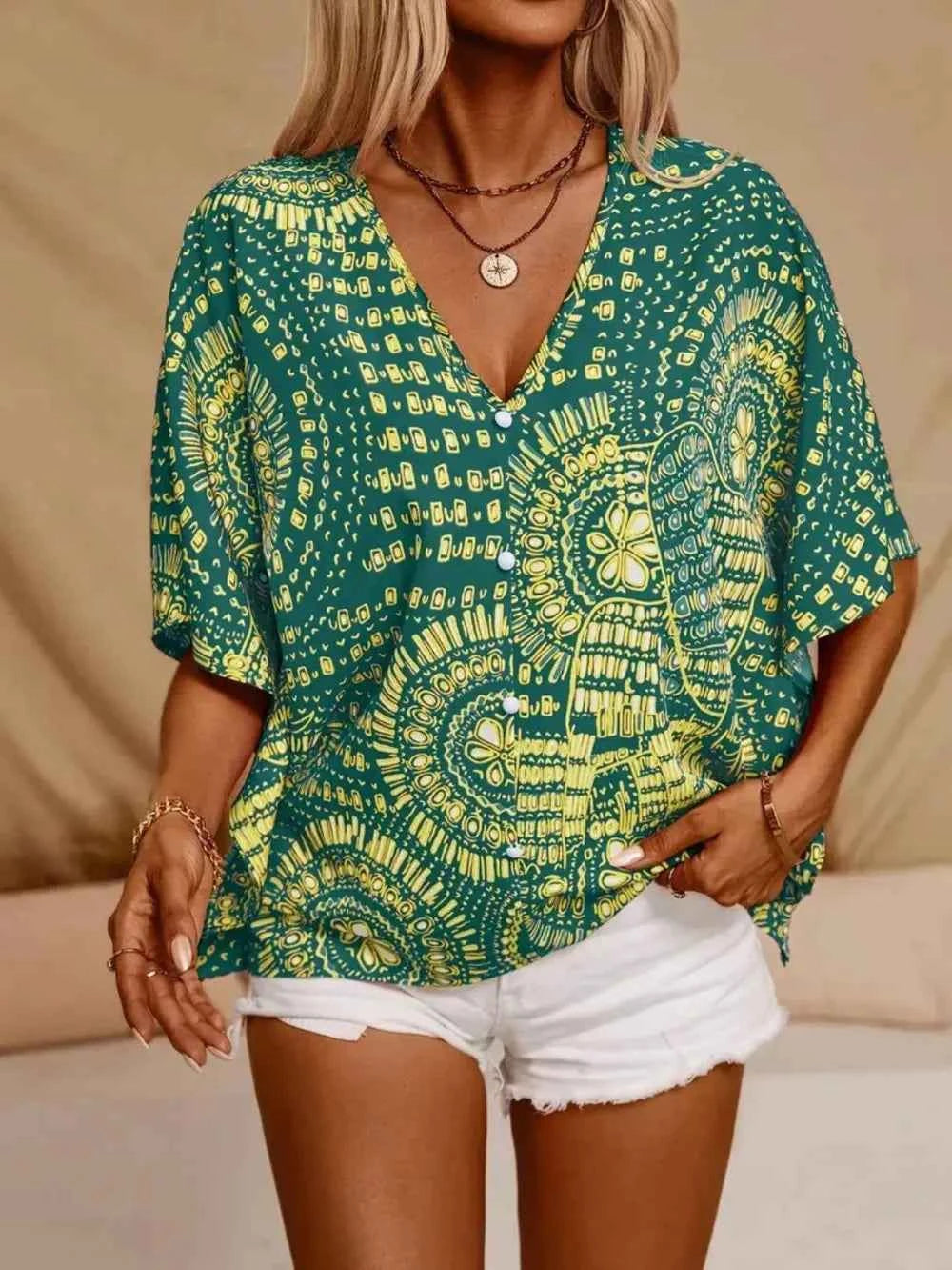 Printed V-Neck Half Sleeve Top
