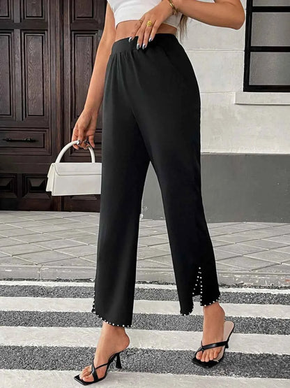 Pearl-Embellished Cropped Wide-Leg Pants