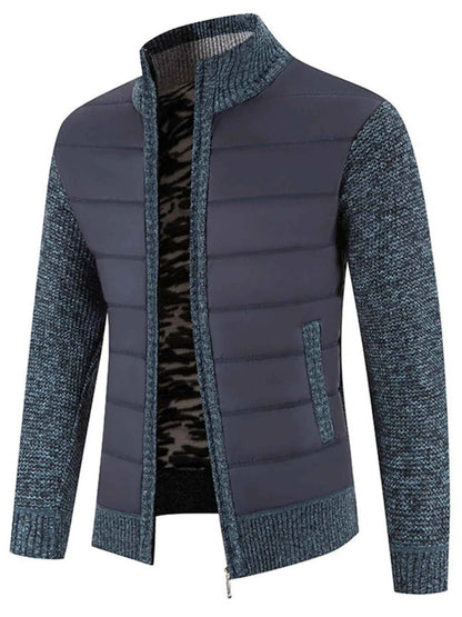 Men's Plus Size Quilted Knit Bomber Jacket with Stand Collar