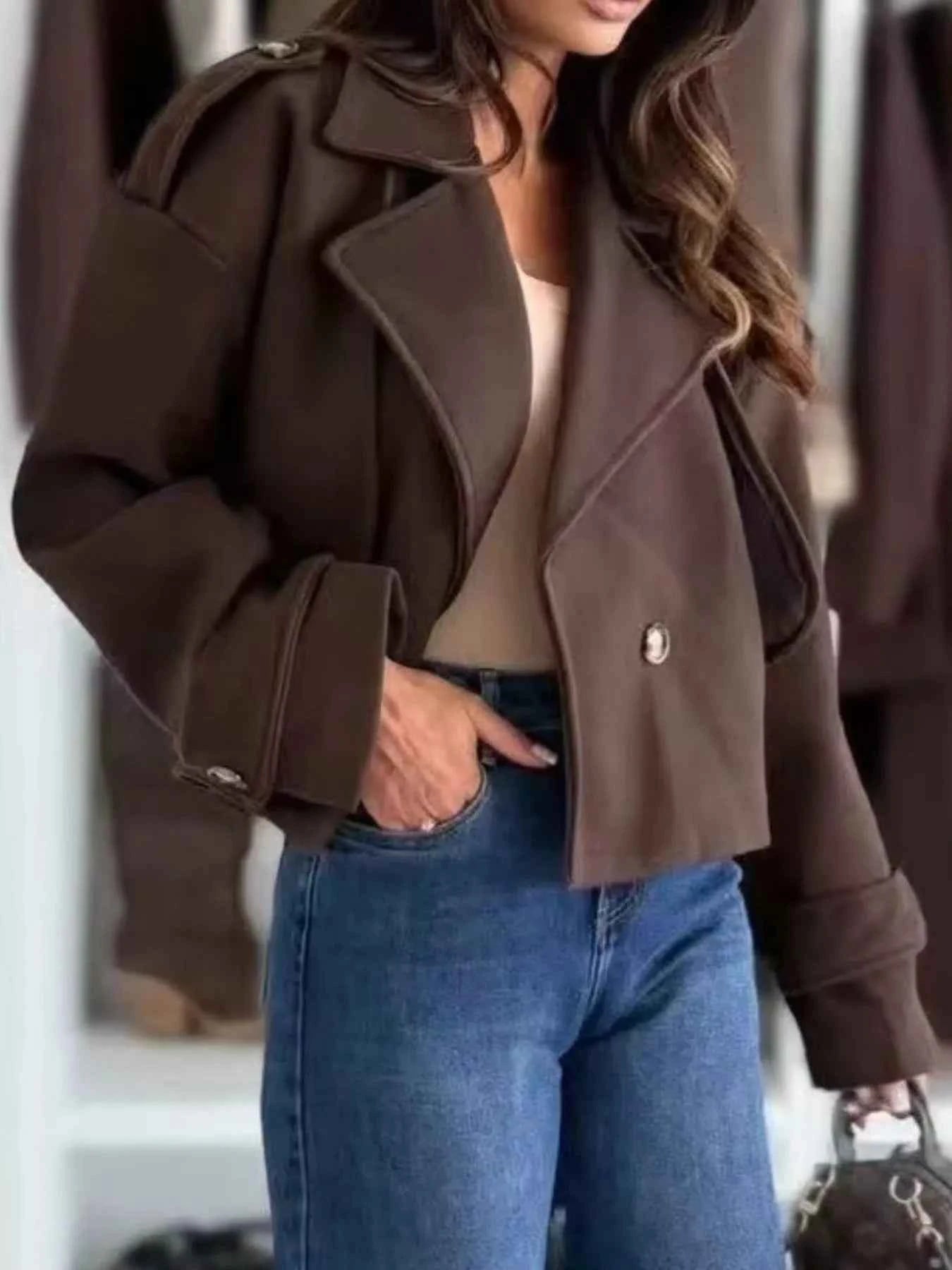 Lapel Collar Dropped Shoulder Jacket