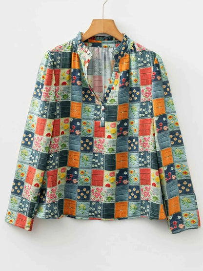 Floral Half Placket Notched Blouse