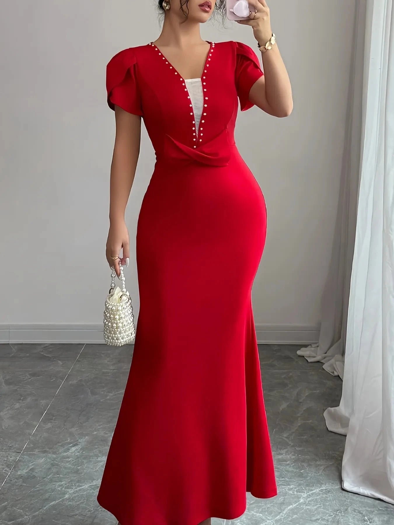 Petal Sleeve Mermaid Maxi Dress