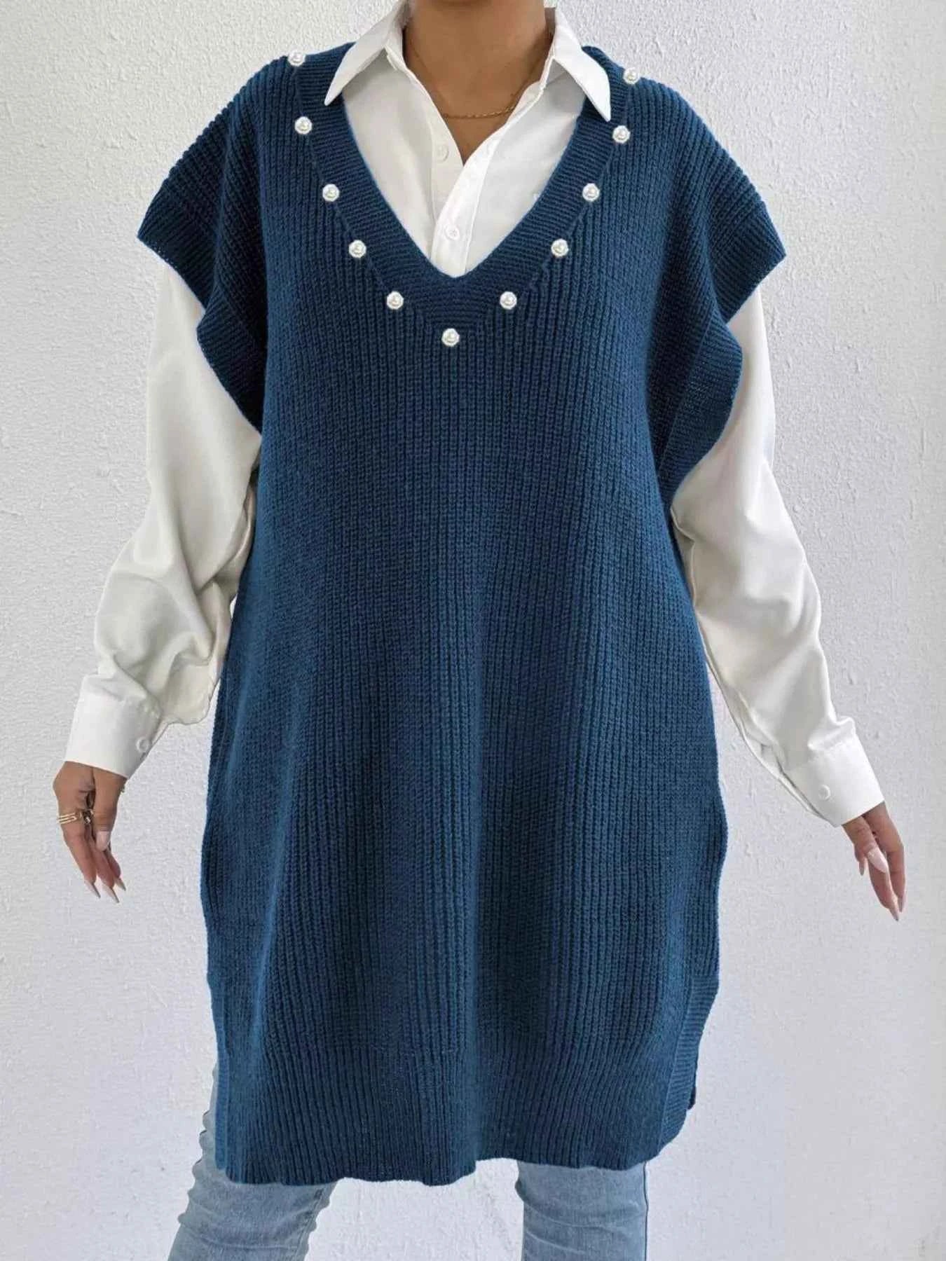 Slit V-Neck Sweater Dress