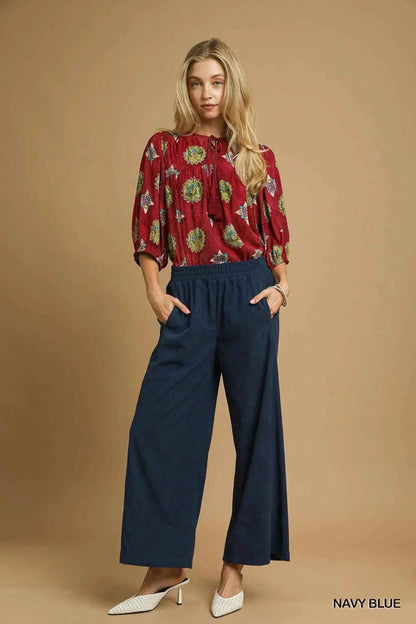 Umgee Wide-Leg Corduroy Pants