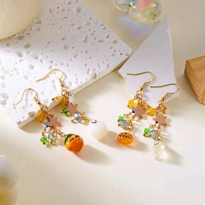 Halloween Asymmetrical Pumpkin Ghost Earrings