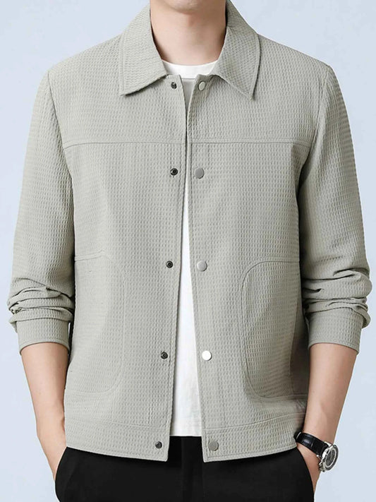 Men's Plus Size Textured Button-Up Casual Jacket