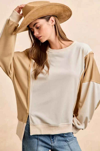 BiBi French Terry Color Block Top With Open Seam Detail