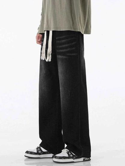 Men's Full Size Wide Leg Drawstring Jeans Plus Size