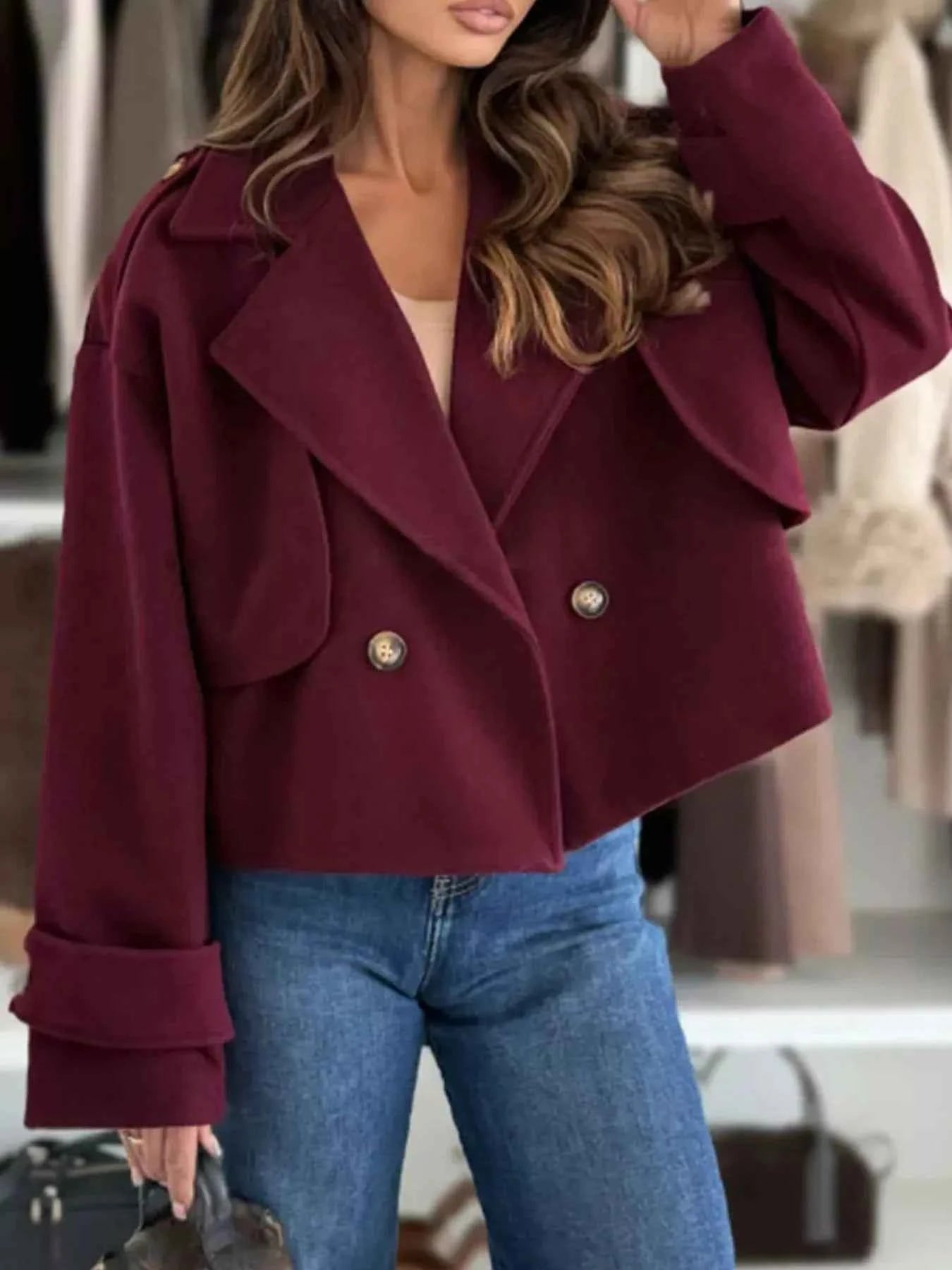 Lapel Collar Dropped Shoulder Jacket