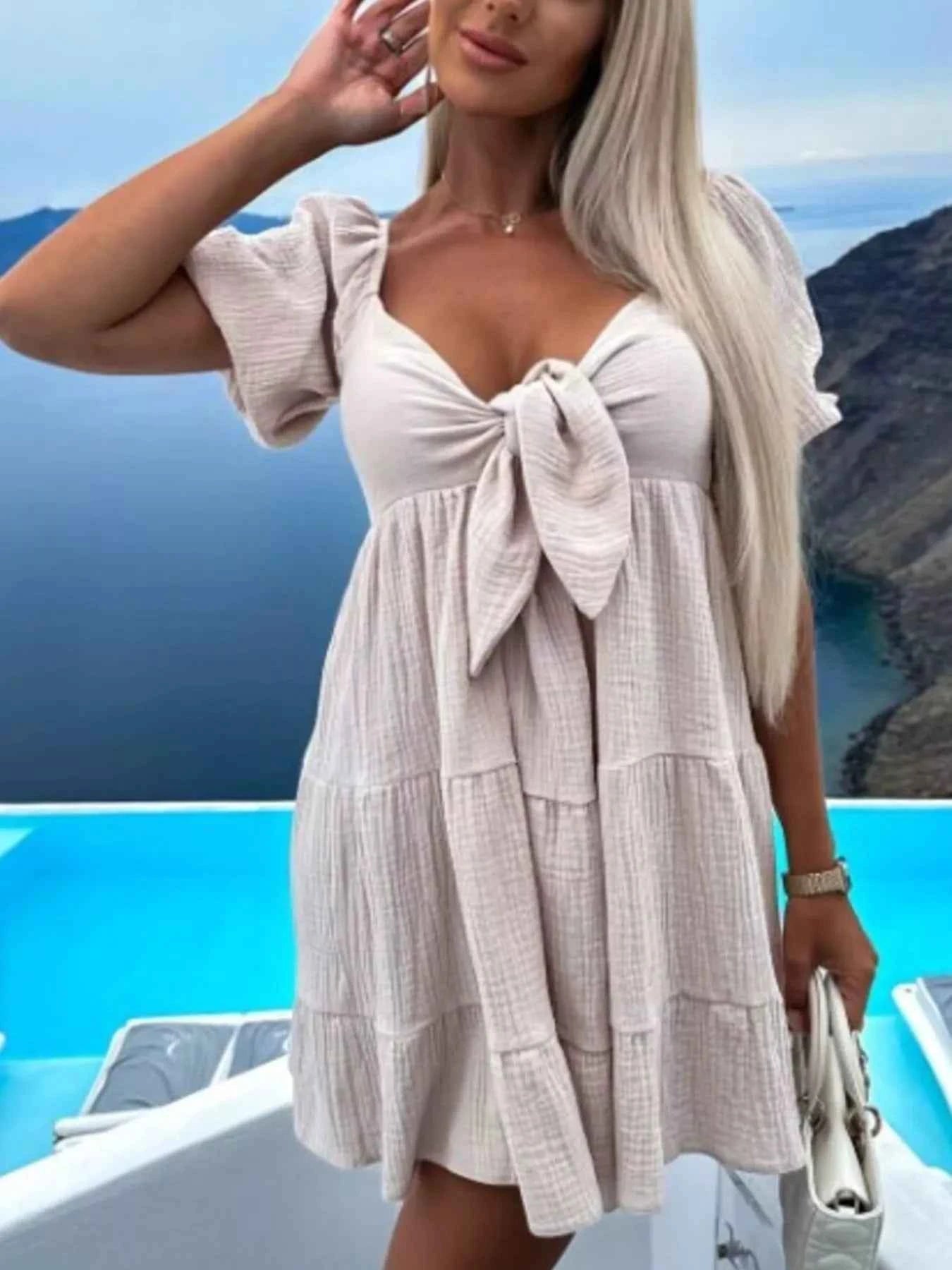 Tie-Front Tiered Mini Dress