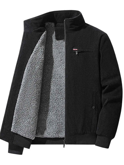 Men's Plus Size Full-Zip Bomber Corduroy Jacket with Sherpa Lining