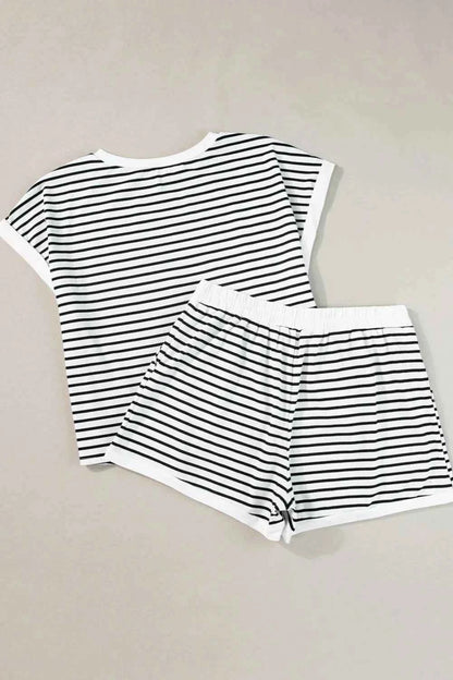 Striped Contrast Top and Shorts Set