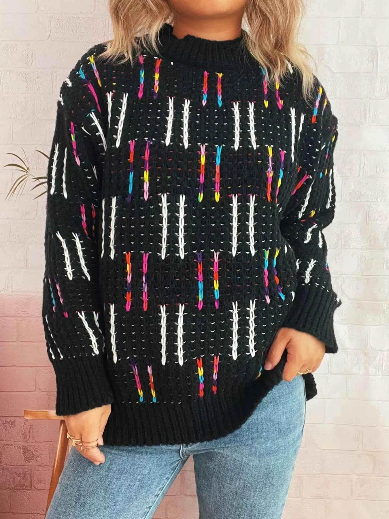Colorful Round Neck Long Sleeve Sweater
