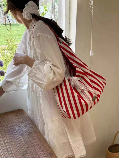 Striped Canvas Tote Bag