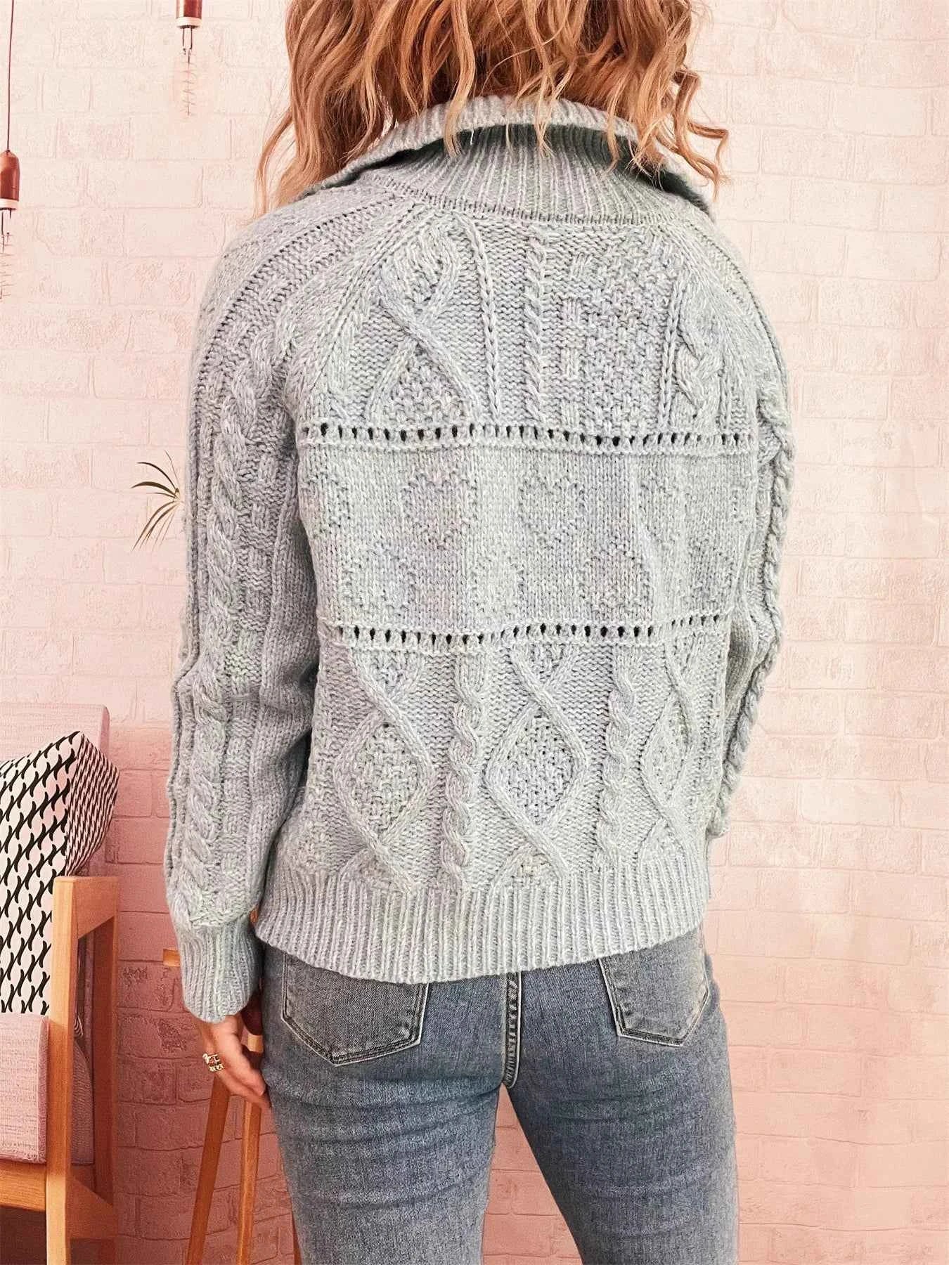 Openwork Cable Knit Button-Up Cardigan