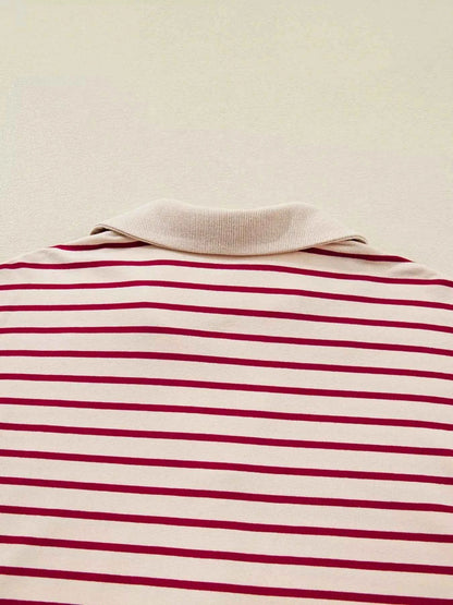 tripe Cropped Collared Drop Shoulder Pullover and Bubble Mini Skirt Set