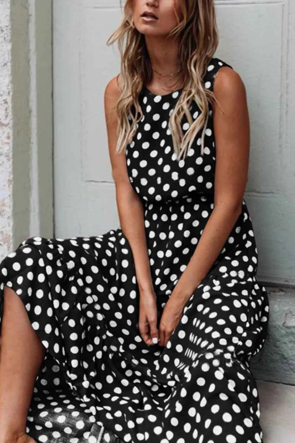 Sleeveless Polka Dot Casual Dress