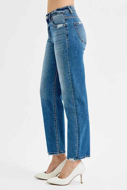 RISEN Tummy Control High Rise Ankle Slim Barrel Jeans