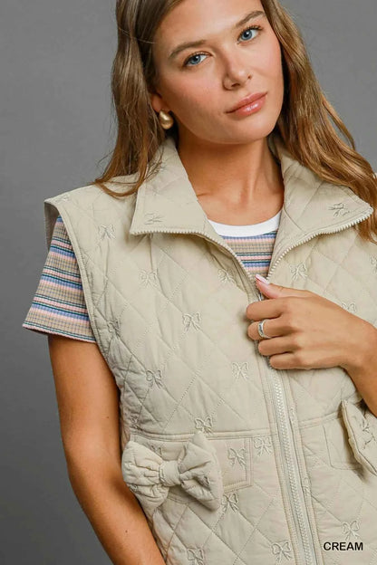 Umgee Sleeveless Quilted Vest with Bow Details