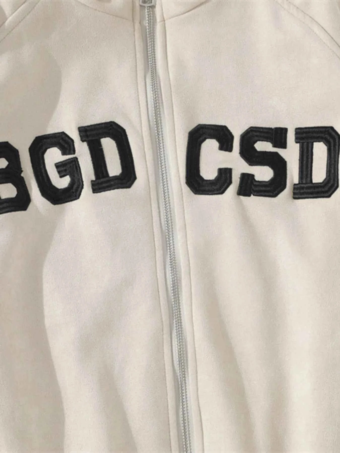 Men's Letter Zip Up Long Sleeve Hoodie