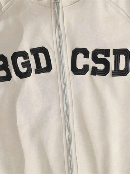 Men's Letter Zip Up Long Sleeve Hoodie