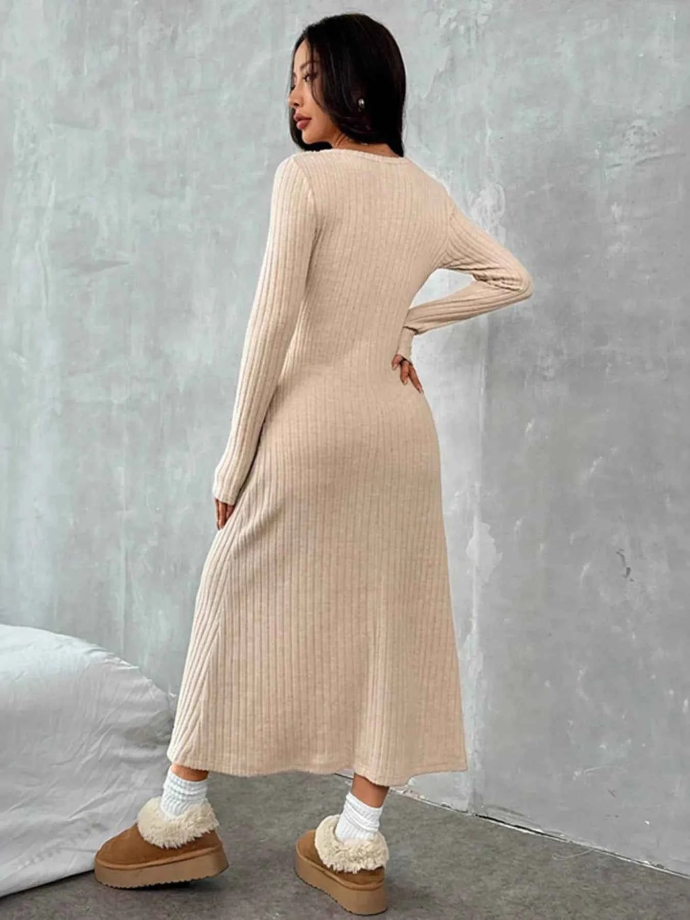 Ribbed Long Sleeve Knit Dress