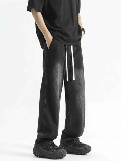 Men's Full Size Washed Wide Leg Drawstring Jeans Plus Size