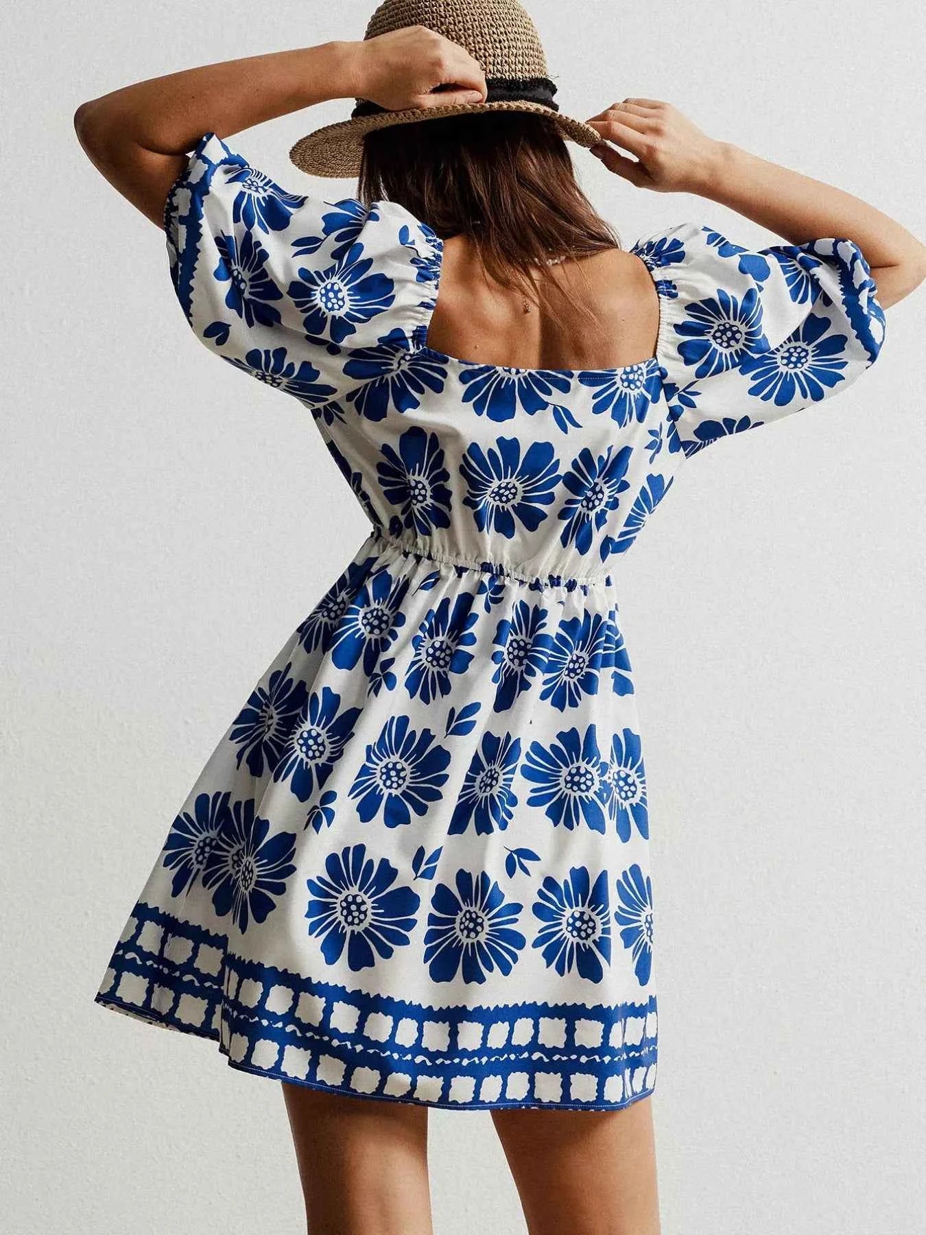 Floral Print Puff Sleeve Mini Dress