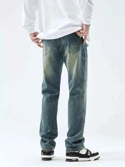 Men's Washed Straight Leg Jeans