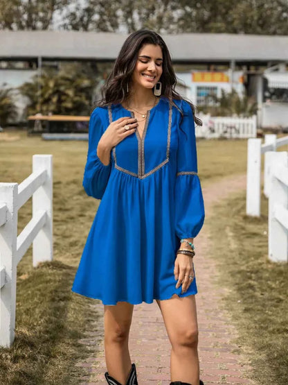 Long Sleeve Mini Dress with Contrast Trim