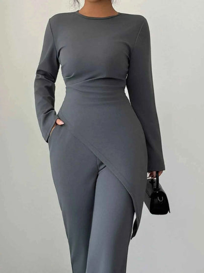 Asymmetric Long Sleeve Top and Pants Set