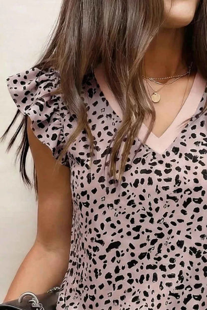 Ruffled Sleeve Leopard Print Blouse