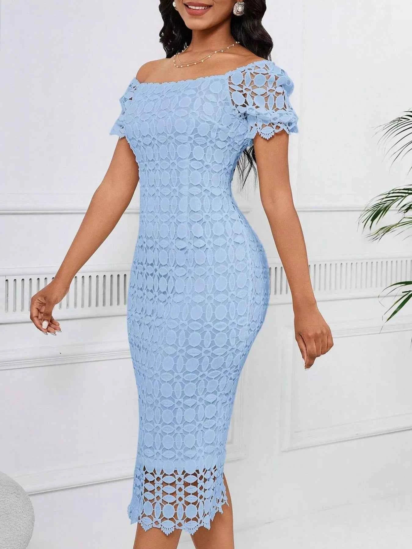 Lace Short Sleeve Midi Dress
