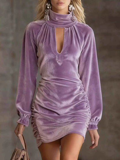 Full Size Velvet Ruched Flounce Sleeve Mini Dress Plus Size