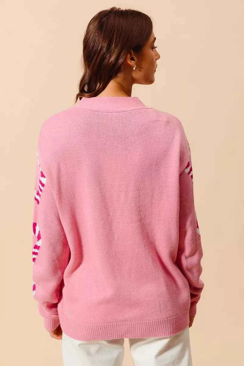 SO ME Christmas Candy Cane Button Front Sweater Cardigan