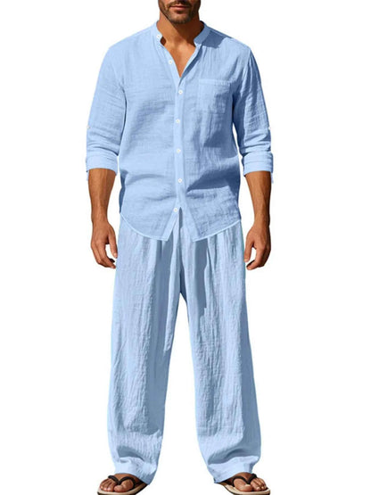 Men's Full Size Button Up Shirt and Pants Set Plus Size